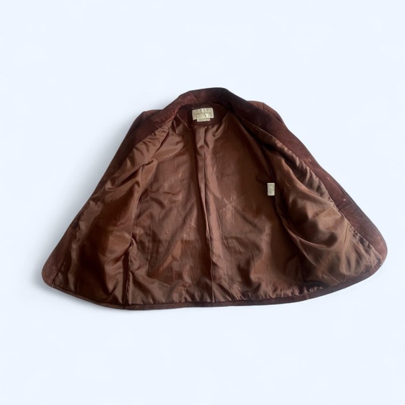 Margaret Godfrey chocolate brown suede blazer with satin lining size Petite 8 - Picture 2 of 7